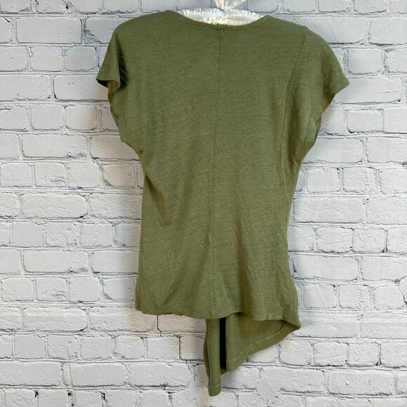 BCBGMAXAZRIA Women's Relaxed Linen Knot‎ Front Wrap V Neck Top, Size XXS, Green - Picture 9 of 12